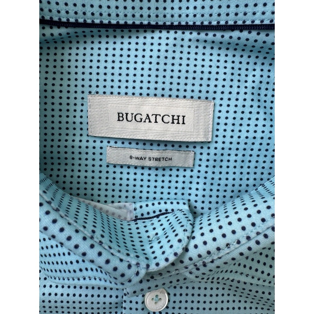 Bugatchi Men's Polka Dot Blue Long Sleeve Shirt Size XXL, Button-Up
